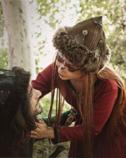 Sombrero vikingo, sombrero larp de oveja y cuero.