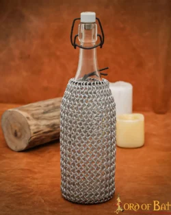 Bolsa de cota de malla para botellas con cierre de cordón de cuero