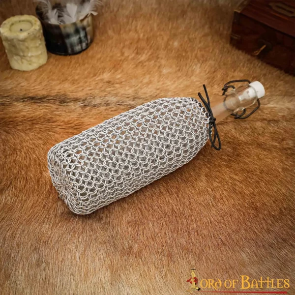 Bolsa de cota de malla para botellas con cierre de cordón de cuero - Imagen 3