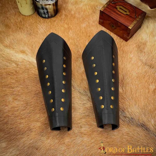 Brazales de cuero de guerrero medieval de fantasía  Negro - Imagen 2
