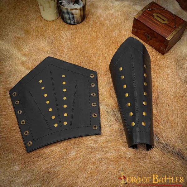 Brazales de cuero de guerrero medieval de fantasía  Negro - Imagen 4