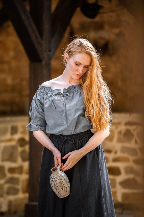 Blusa medieval de manga corta «Verena»  Azul Claro - Imagen 6
