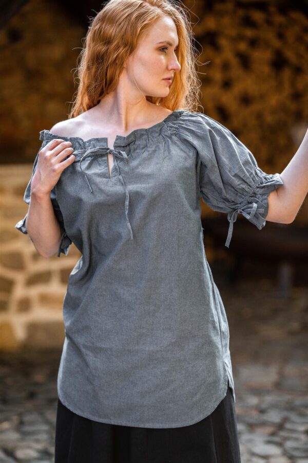 Blusa medieval de manga corta «Verena»  Azul Claro