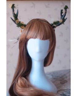 Corona de flores pequeñas y cuernos estilo Steampunk