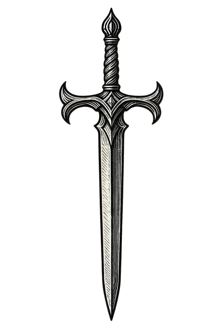 Dibujo de espada medieval estilo armas de LARP de la Corte del Tejón