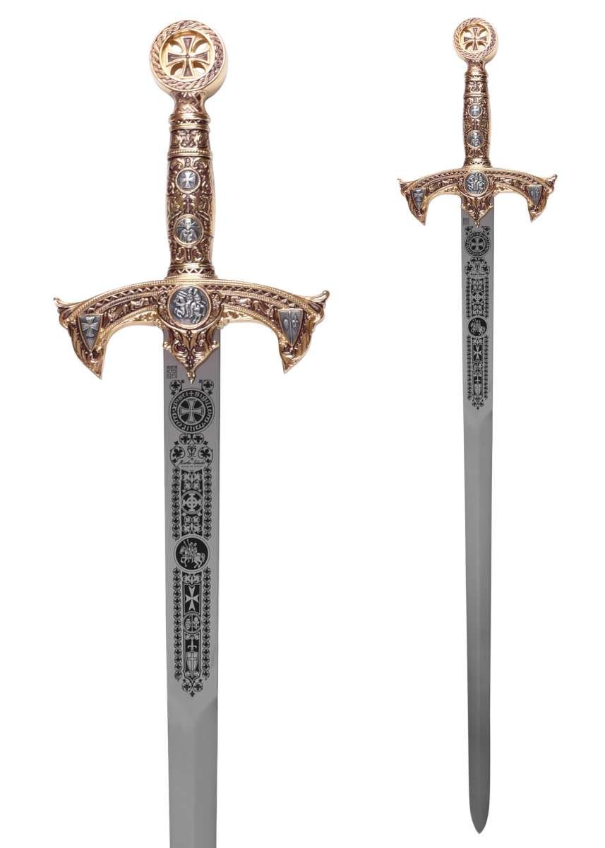 Espada templaria dorada, roja con grabado decorativo, Marto - Imagen 4
