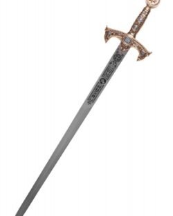 Espada templaria dorada, roja con grabado decorativo, Marto